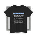 Forsiden af Scroll of Doom unisex T-shirt med tryk