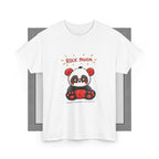 Forsiden af Rock Panda unisex T-shirt med tryk til voksne