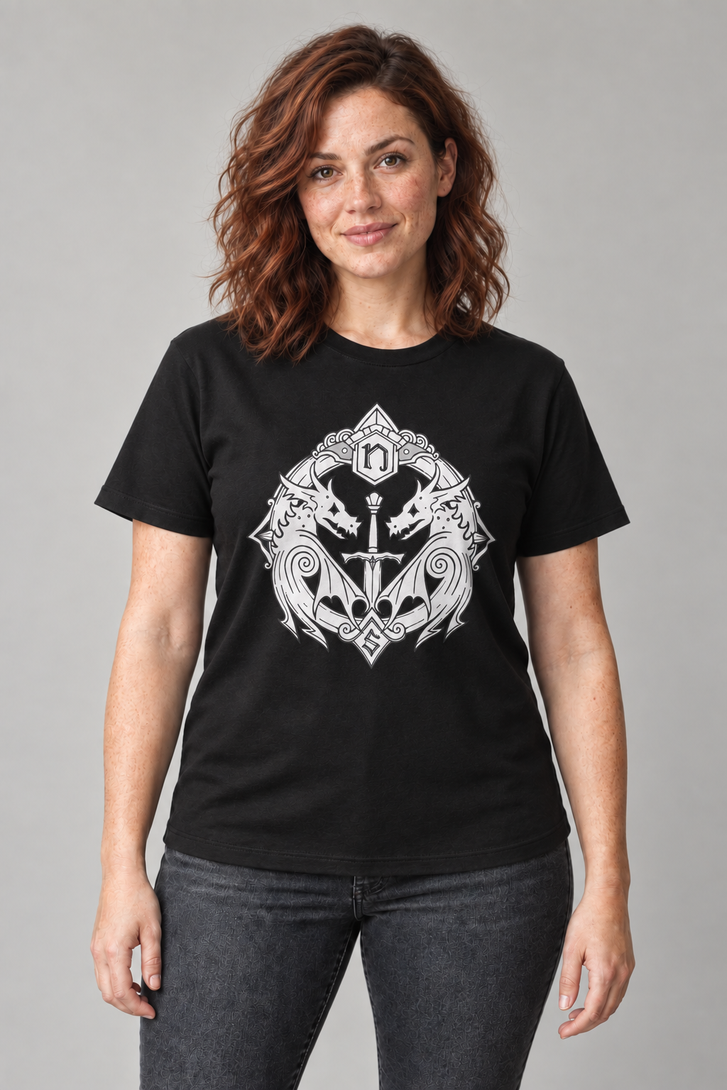 Dragon Compass Rose unisex graphic t-shirt — mara, AI-generated styling photograph