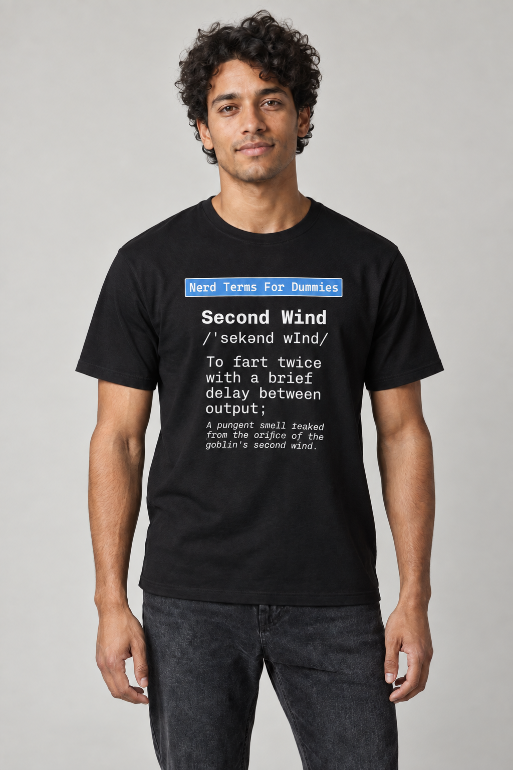Second Wind unisex graphic t-shirt — elias, AI-generated styling photograph