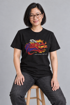 AI-genereret stylingbillede af Rød Ilddrage unisex T-shirt med tryk til voksne