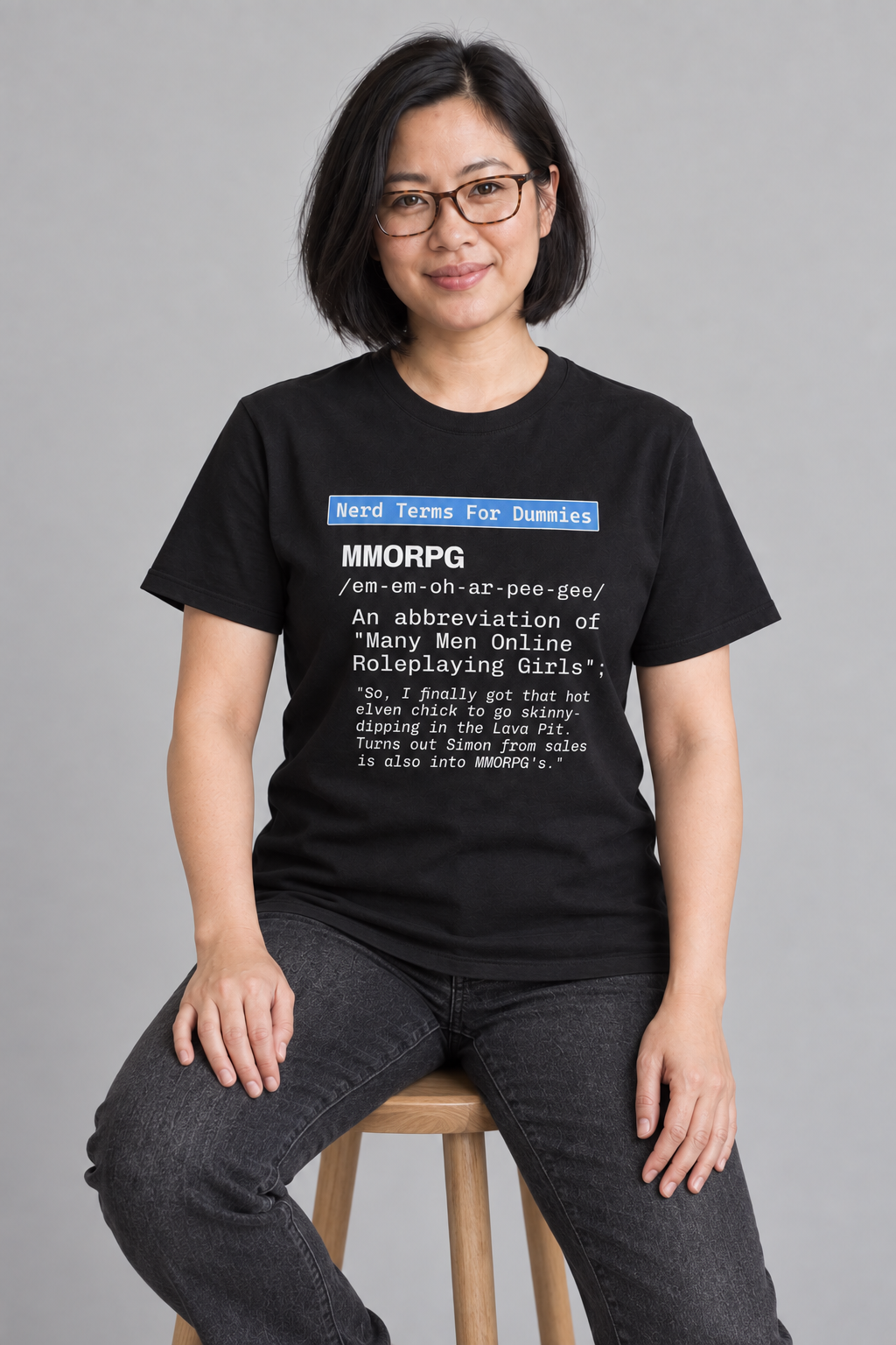 MMORPG unisex graphic t-shirt on lin, AI-generated styling photograph