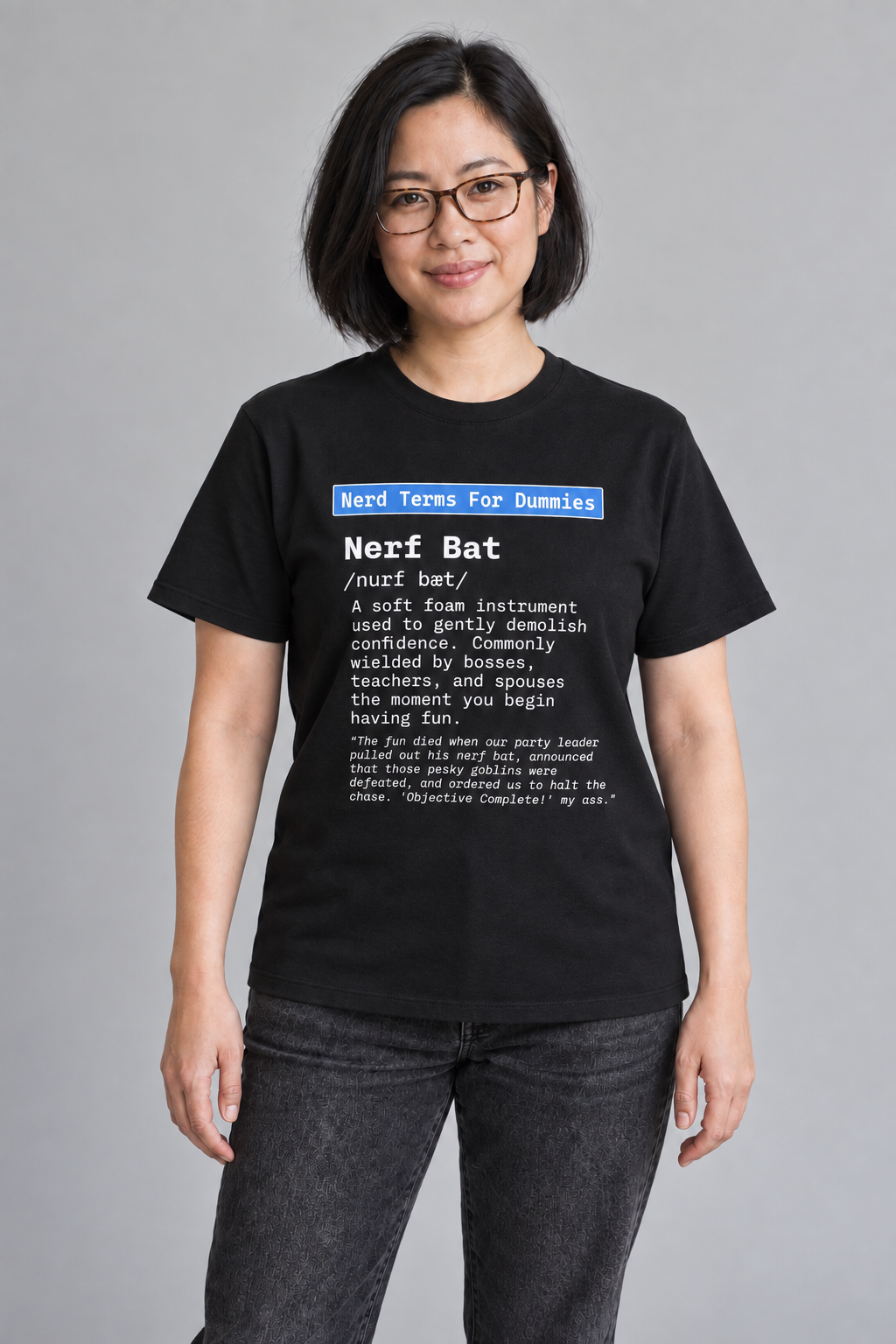 Nerf Bat unisex graphic t-shirt on lin, AI-generated styling photograph