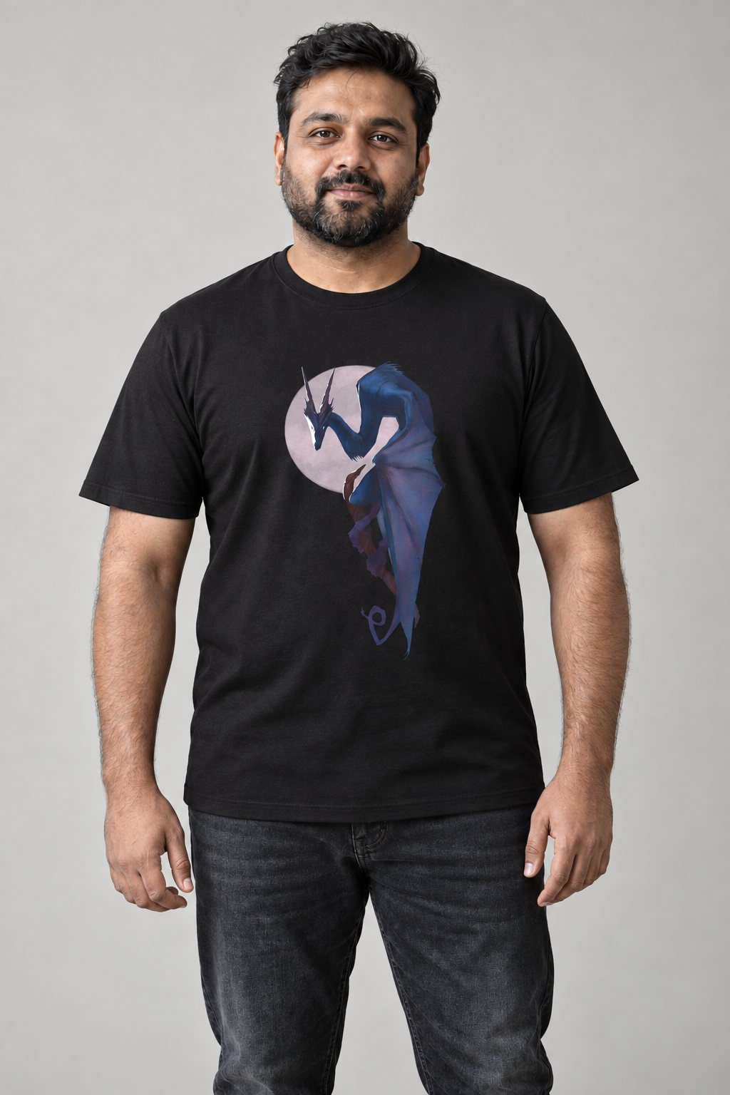 Blue Dragon unisex graphic t-shirt on ravi, AI-generated styling photograph