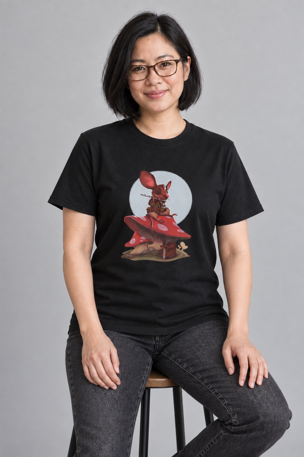 Adventure Mouse unisex graphic t-shirt on lin, AI-generated styling photograph