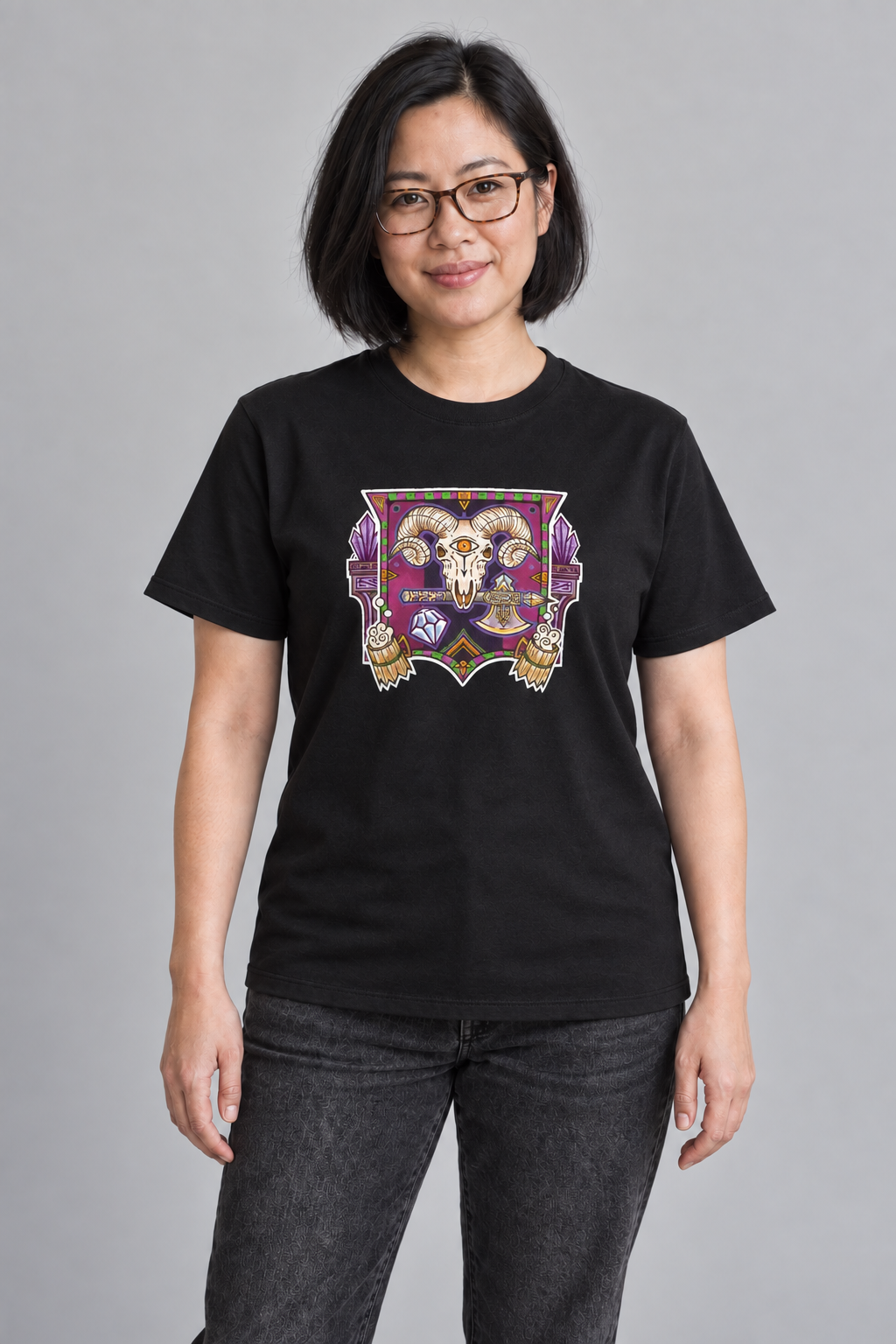 The Goat unisex graphic t-shirt on lin, AI-generated styling photograph