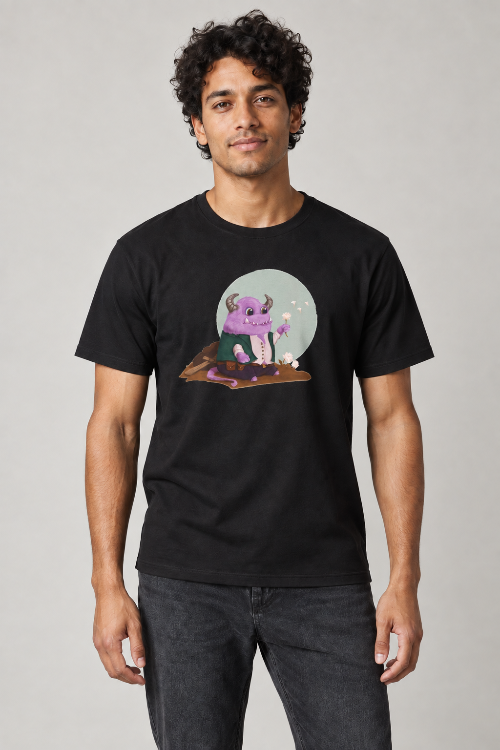AI-genereret stylingbillede med Elias i Scary Harry Monster unisex T-shirt med tryk