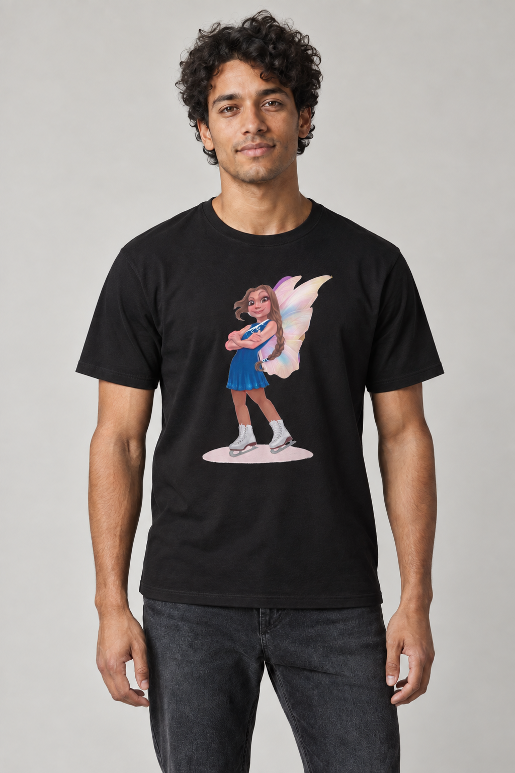 AI-genereret stylingbillede med Elias i Skater Fairy unisex T-shirt med tryk