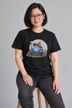 AI-genereret stylingbillede med Lin i Fur Wizard unisex T-shirt med tryk